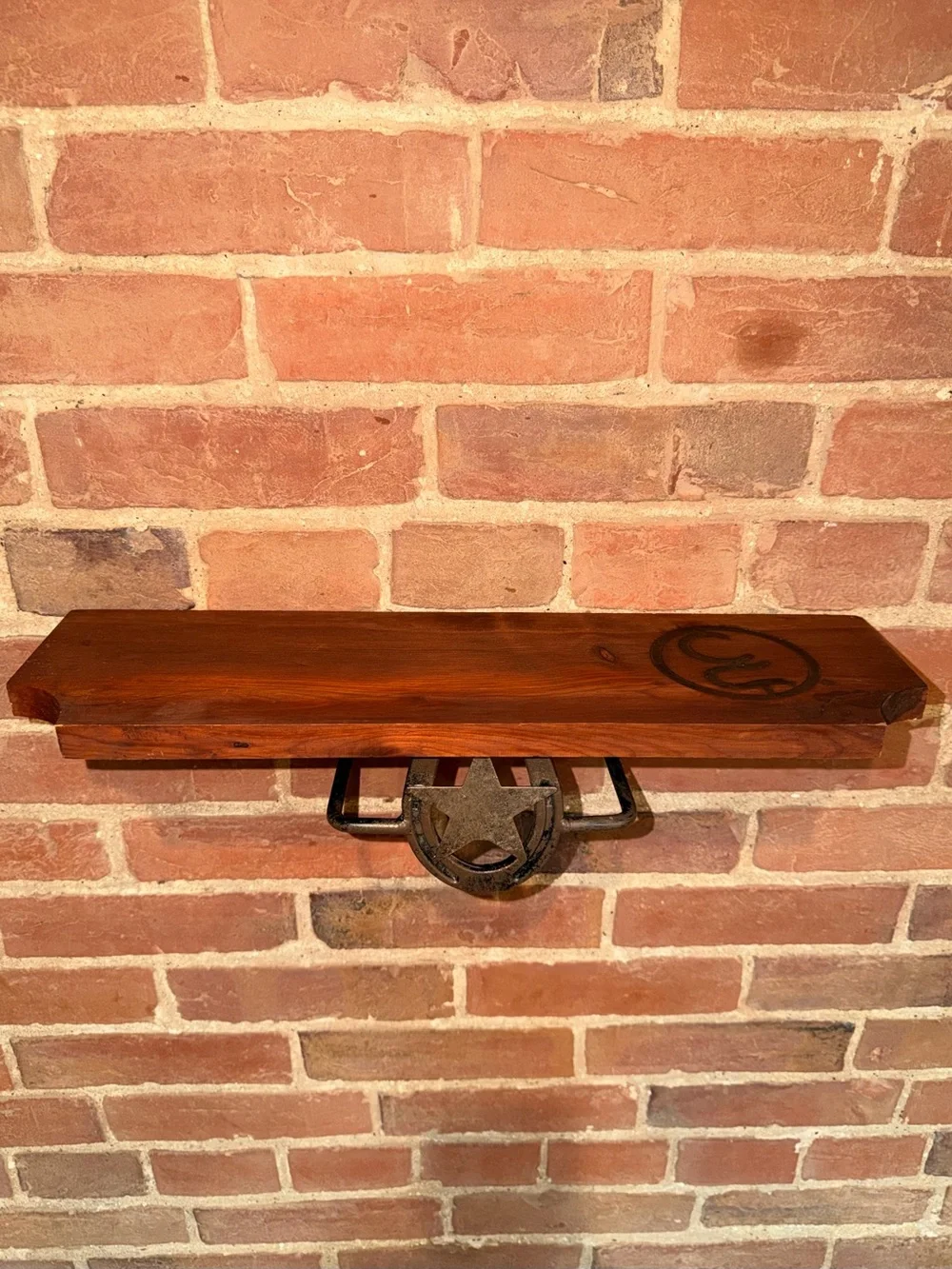 Rustic Metal Star & Horseshoe Wall Shelf - Brown Cowboy Western Branded